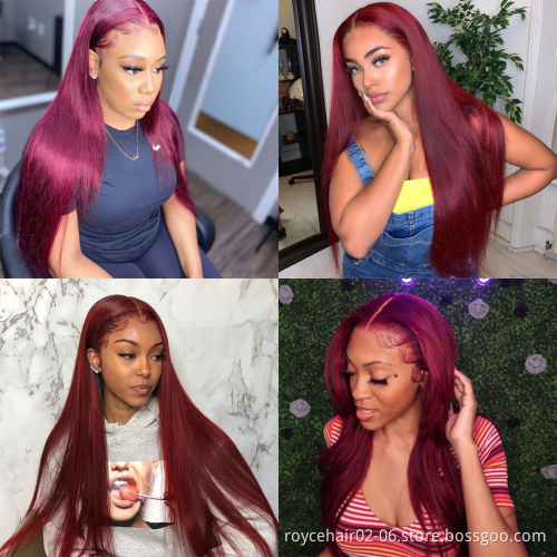 Human Hair Lace Frontal Wigs 99j, Cheap Brazilian silky Straight Long Colored Hair Vendor, Cuticle Aligned 13x6 HD Lace Wig